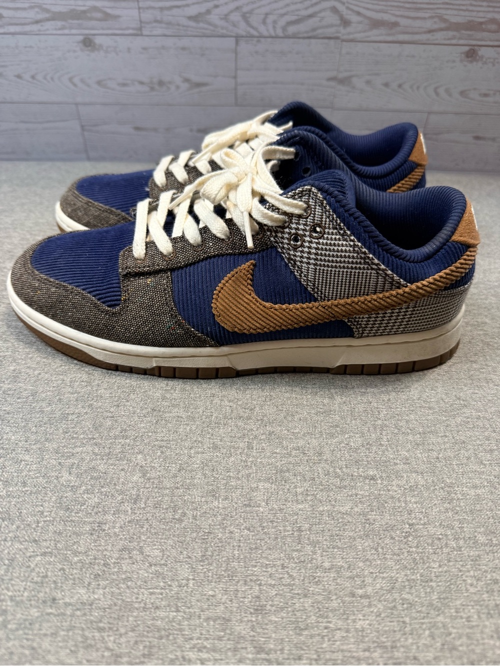 Nike Dunk Low Top Sneakers in Navy, Brown & Cream